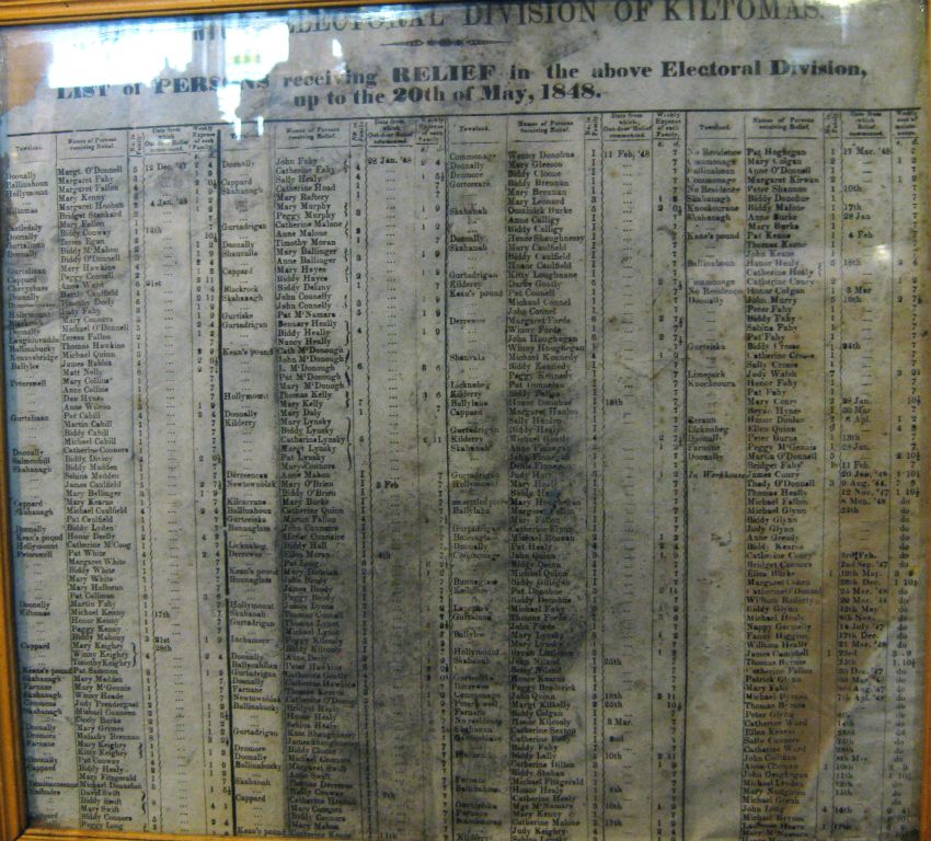 The owner of Keane's, Colman Keane was a gracious host. He showed us this list of persons from Kilthomas (Peterswell) parish who in 1848 received famine relief. It is a sad and long list for such a small parish.